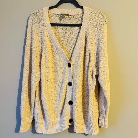 Naturals D & Co Textured Open Knit Cream Cardigan Front Button Beachy Coastal - Picture 1 of 10